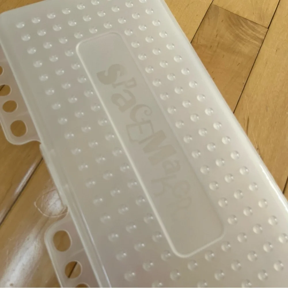 SpaceMaker Pencil Box Case 3-Ring Binder Holes Flat Thin Storage White/Clear VTG